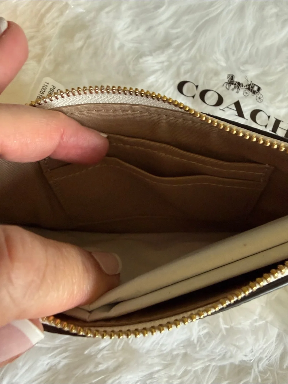 NEW! Coach Cream Pebbled Leather Wristlet with Gold Logo